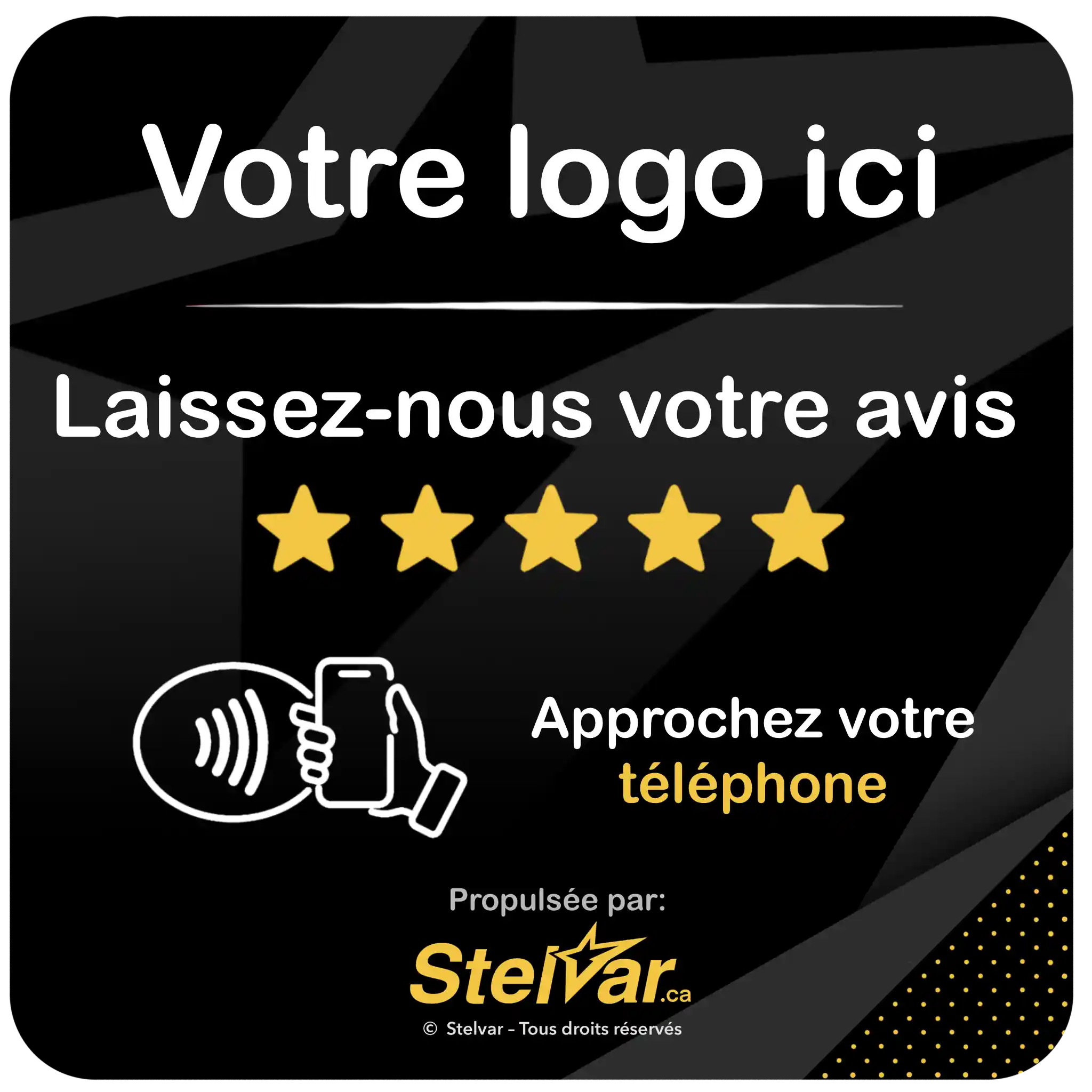 Plaque NFC Stelvar avec logo, verso